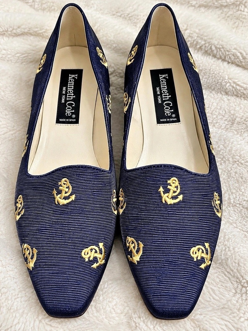 Kenneth Cole Embroidered Flats in Blue & Gold Like New